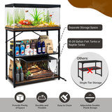 TC-HOMENY Fish Tank Stand 10-30 Gallon, Aquarium Stand with Charging Station,1000LB Capacity ,31" L x 16" W Metal Reptile Tank Stand, Double Storage Design Adjustable Boards, Brown(Tank not Included) TC-HOMENY