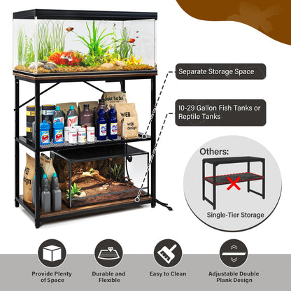 TC-HOMENY Fish Tank Stand 10-30 Gallon, Aquarium Stand with Charging Station,1000LB Capacity ,31" L x 16" W Metal Reptile Tank Stand, Double Storage Design Adjustable Boards, Brown(Tank not I - WoodArtSupply