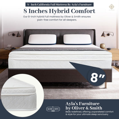 Aylas Furniture Full Size Mattress- 8 Inch Hybrid Mattress Full with High Density & Comfort Cold Foam with Continuous Coil Bonnell Springs - Eco-Friendly, Breathable Full Mattress Medium Firmness