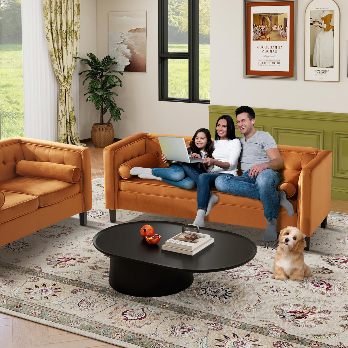 Dreamsir 78'' W Velvet Sofa, Mid-Century Love Seats Sofa Furniture with Bolster Pillows, Button Tufted Couch for Living Room, Tool-Free Assembly (Ginger) Dreamsir