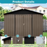 Lyngins 8x6 FT Outdoor Storage Shed, Metal Tool Shed with Lockable Doors, Peaked Roof & Frame Floor, Garden Shed with Vented Design for Backyard Garden Patio Lawn, Brown + Black Lyngins