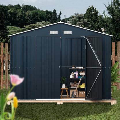 MistMo 10X12X7.5 FT Outdoor Steel Storage Shed with Lockable Doors, 2 Windows, Transparent Roof Panels (Wood Panels & Frame Floor Not Included), Ideal for Garden, Backyard, Patio Storage - WoodArtSupply