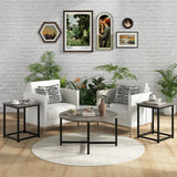 Giantex Round Nesting Table Set of 3, Farmhouse Coffee Table w/2 End Tables, Sturdy Metal Frame, 3-Piece Wooden Living Room Table Set for Home Office, Apartment (Black Oak) Giantex