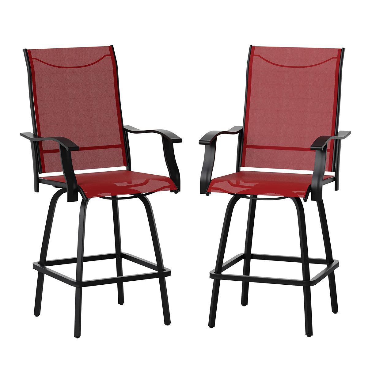 Flash Furniture Valerie Patio Bar Height Stools Set of 2, All-Weather Textilene Swivel Patio Stools with High Back & Armrests in Red Flash Furniture