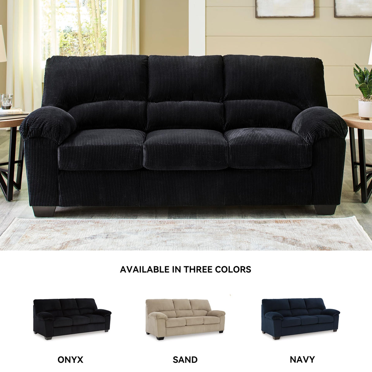 Signature Design by Ashley SimpleJoy Modern Sofa for Living Room, Black Signature Design by Ashley