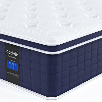 Coolvie Full Size Mattress 14 Inch, Hybrid Full Mattress in a Box, 4 Layer Premium Foam with Pocket Springs for Motion Isolation and Pressure Relieving, Medium Firm Feel, 100-Night Trial