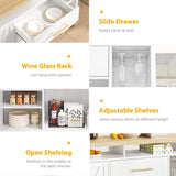 DWVO 53 Inch Kitchen Island with Power Outlet & Wine Storage, Farmhouse Island Cabinet Portable Rolling Islands Cart on Wheels with Thick Table Top Drawer Glass Holder Spice Rack, White Oak DWVO