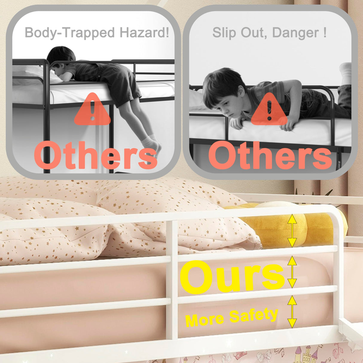 KEIKI Twin Loft Bed with Slide, House Style Bed Twin Size with Curtain, Guardrails, Pennant Banner Flag, Star Stickers, Storage Space, Metal Bed Frame for Teens Kids, White with Pink KEIKI