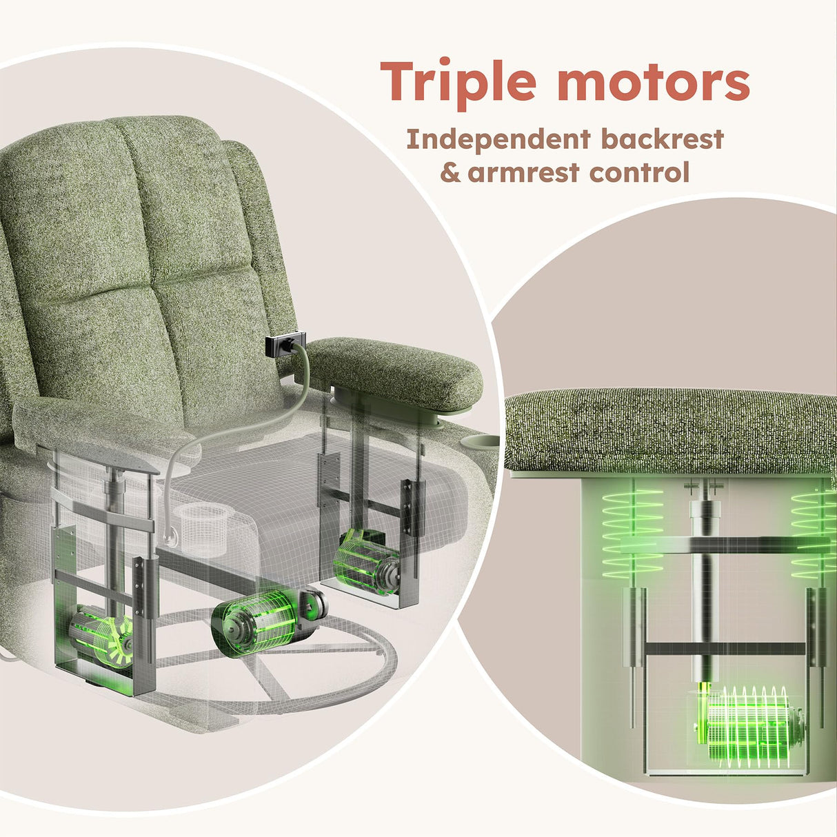 MAMAZING Triple Motor Power Swivel Rocker Recliner Chair with Adjustable Armrests for Adults Elderly, FSC Certified Faux Leather Rocking Chair Nursery for Breastfeeding(Green) MAMAZING