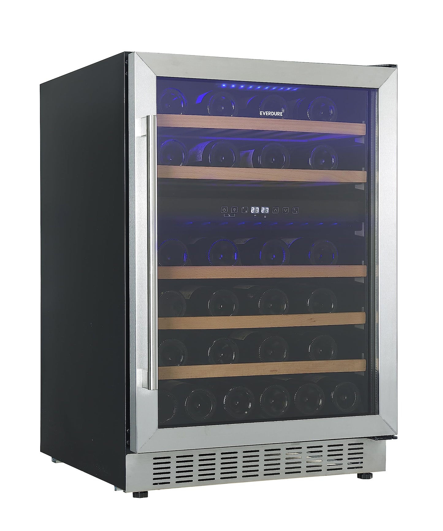 Everdure 46 Bottle Luxury Wine Cooler & Beverage Refrigerator, Built in or Free-Standing, Dual Zone, Stainless Steel with Reversible Glass Door, Beech Wood Shelves and LED Display Touchpad - WoodArtSupply