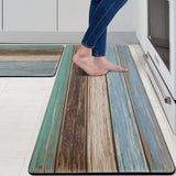 MAYHMYO Kitchen Rugs and Mats Set of 2 Teal Farmhouse Anti Fatigue Mat PVC Non Slip Retro Rustic Wood Texture Kitchen Mats for Floor,17.3 x 29 x 0.4 inch + 17.3 x 47 x 0.4 inch MAYHMYO