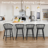 LUE BONA Wood Bar Stools with Semicircular Backrest, Black Farmhouse Barstools Set of 3, Modern Counter Height Bar Stools for Kitchen Island, 24 Inch LUE BONA