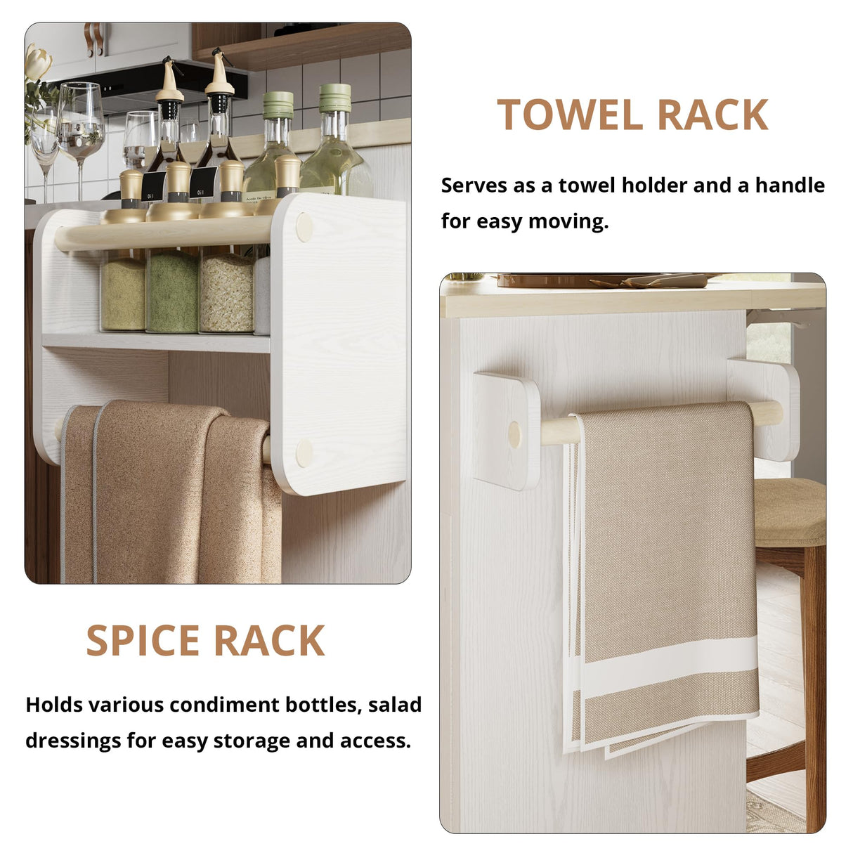 IRONCK Rolling Kitchen Island Table on Wheels with Drop Leaf, 56" Kitchen Island with Drawers and Adjustable Shelves Cabinet, Large Mobile Kitchen Island Cart for Kitchen IRONCK