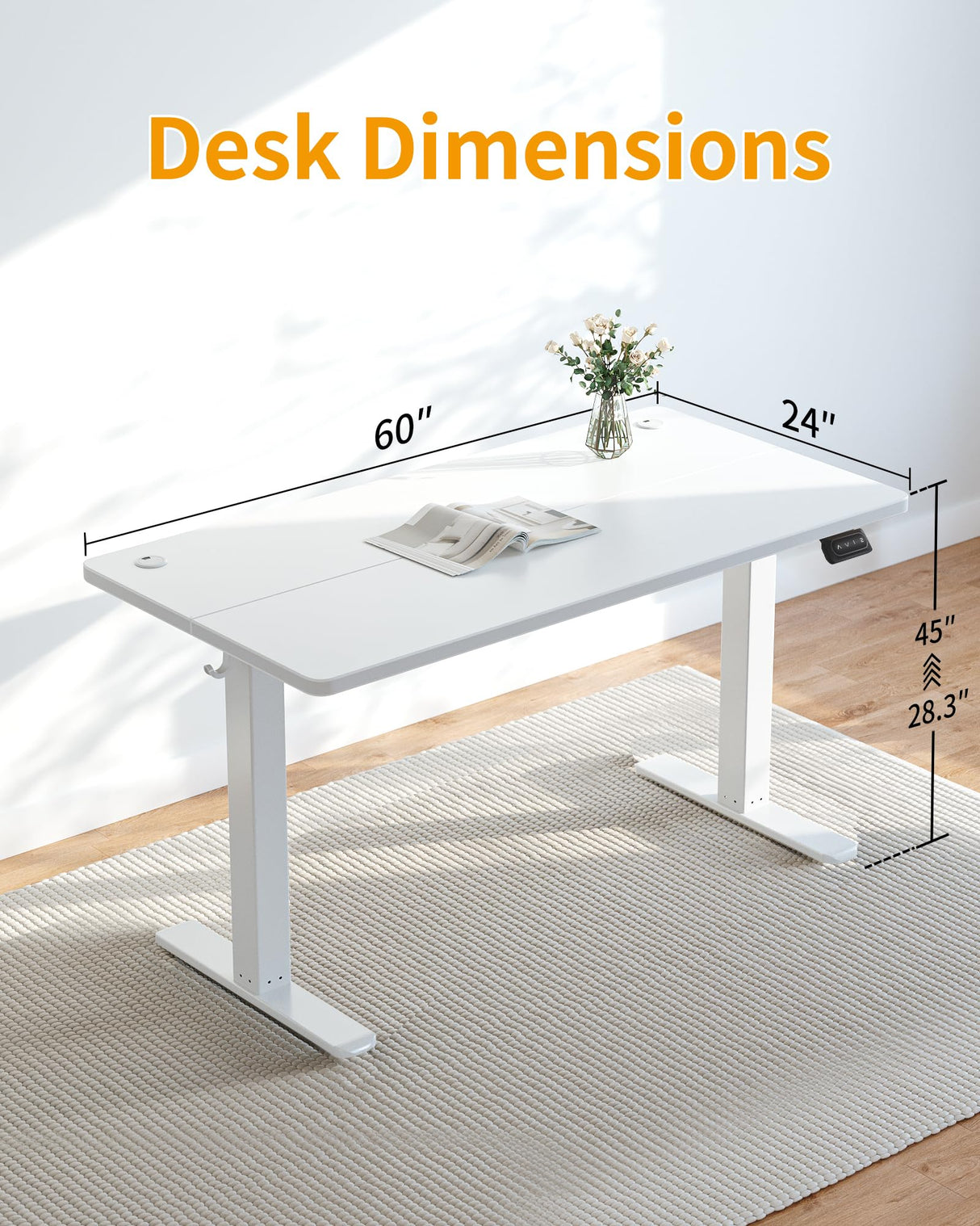 CubiCubi Electric Standing Desk, 60 x 24 Inches Height Adjustable Sit Stand Desk, Ergonomic Home Office Computer Workstation, White CubiCubi