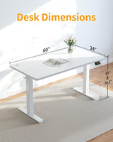 CubiCubi Electric Standing Desk, 60 x 24 Inches Height Adjustable Sit Stand Desk, Ergonomic Home Office Computer Workstation, White CubiCubi