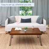 Sleekform Folding Wooden Coffee Table - Collapsible 20x40 Light Wood Mini Desk - Lightweight Foldable Coffee Tables for Small Spaces - Fold Up Hairpin Legs - Walnut Wood Finish Sleekform