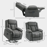 HOMCOM Power Lift Recliner Chair for Elderly with Massage and Heat, Electric Lift Chair, Fabric Massage Chair Recliner with Remote Controllers, USB Ports and Side Pockets, Overstuffed Design, Gray HOMCOM