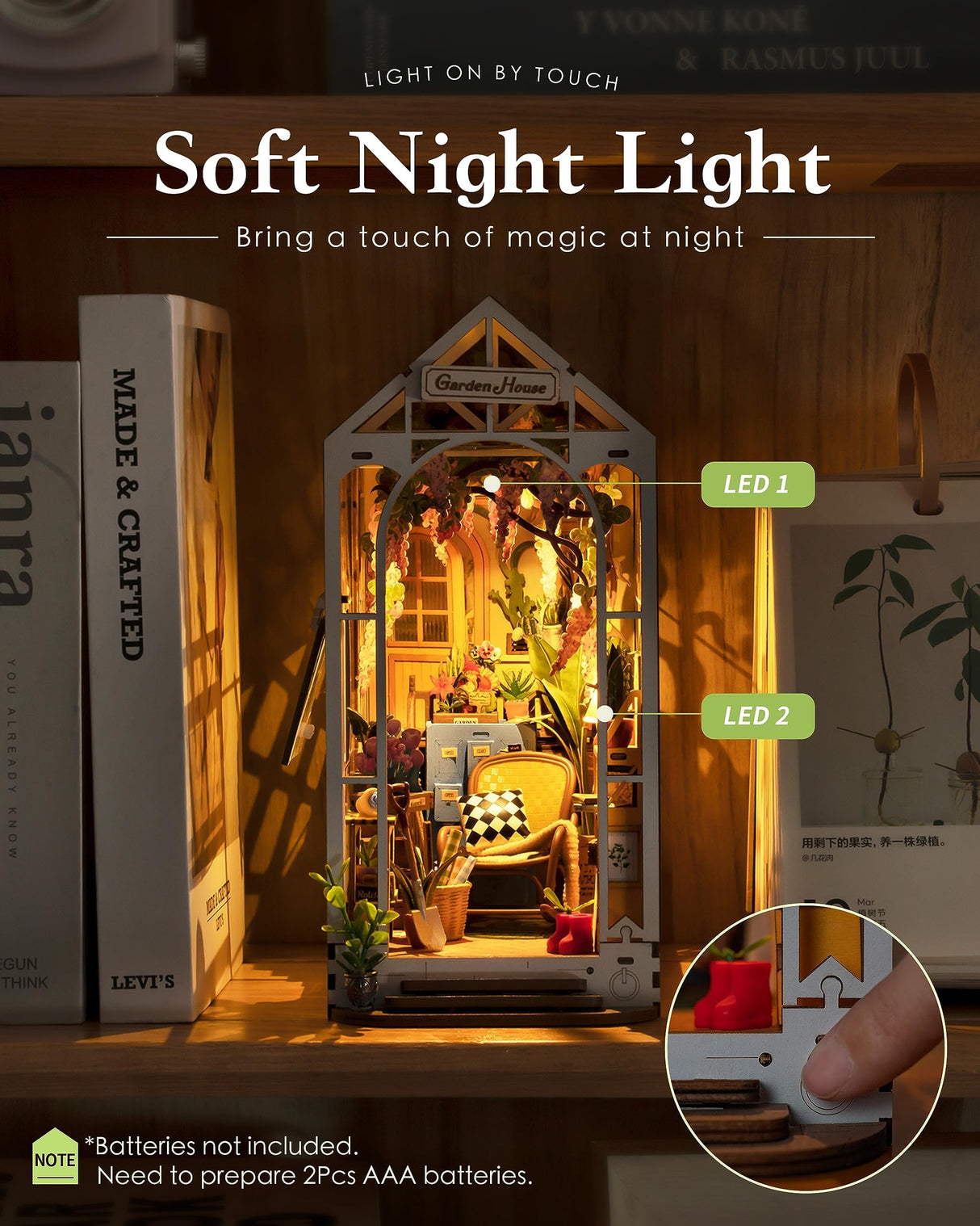 Rolife DIY Book Nook Kits for Adults-Garden House Bookshelf Insert Booknook-3d Puzzle Dollhouse Room Decor for Teen Girls Boys Women Men Rolife