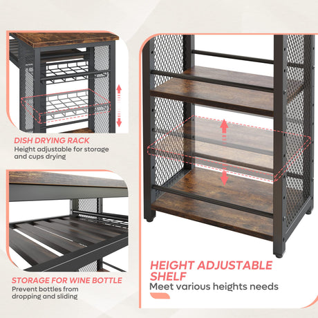 Expandable Rustic Brown Bar Table and Chair Set with Wine Rack and Adjustable Storage Shelves by Bestier Bestier