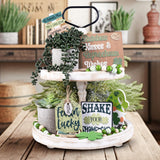 Mustry Rustic Wooden 2 Tiered Tray, Round Farmhouse Kitchen Table Decor Serving Tier Tray, Food Fruits Cupcake Display Coffee Bar Home Party Seasonal Decorations (White) mustry