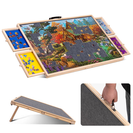 Lavievert 1000 Pieces Rotating Jigsaw Puzzle Board with 4 Sorting Drawers, Tilting Jigsaw Table with Cover, Wooden Puzzle Plateau Board with Non-Slip Tabletop for Adults LAVIEVERT