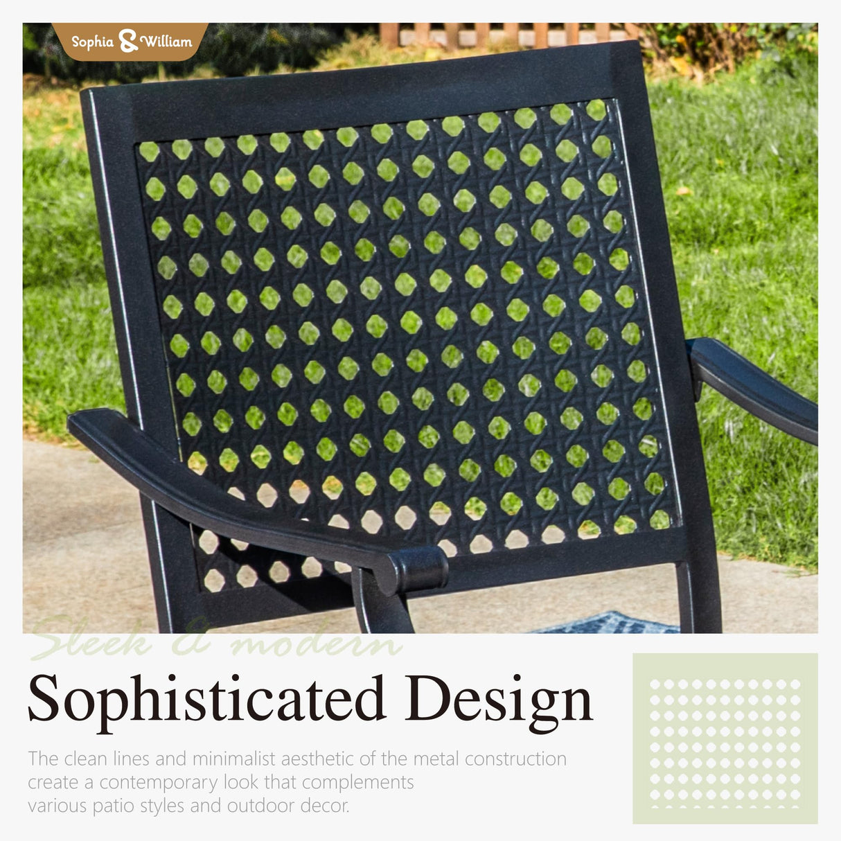 Sophia & William Patio Table and Chairs Set, Outdoor Dining Set for 8, 9 Piece Metal Patio Furniture, 82.7" Black Rectangular Table(Beehive) Sophia & William