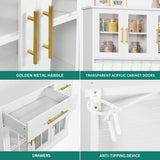 YITAHOME 71'' Kitchen Pantry Storage Cabinet with Microwave Stand, Tall Freestanding Hutch Cabinet with Power Outlet, Pantry Cabinet with Buffet Cupboard, Drawers and Acrylic Doors for Home, White YITAHOME