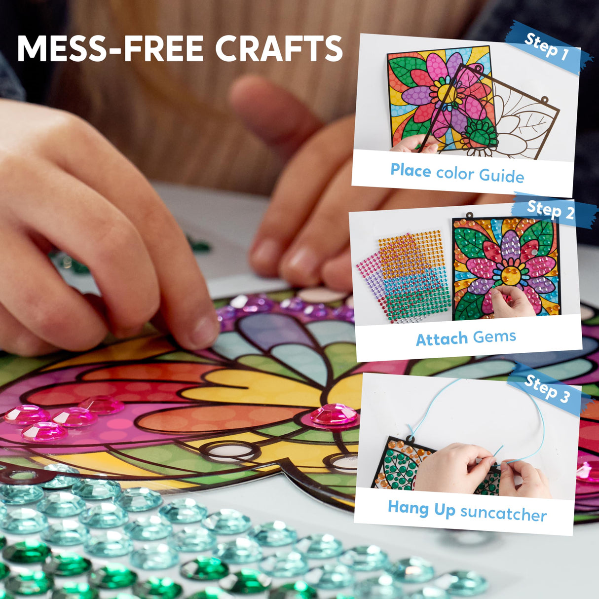 Klever Kits 4PCS Window Art Suncatcher Kits, Fun Gem Painting Kits, Diamond Art and Crafts for Boys Girls, Great Crafts Gift for Kids Birthdays Christmas Ages 6+ Klever Kits