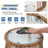 EROMMY 3 Piece Patio Furniture Set, L-Shaped Sectional Conversation Sofa Set with Thick Cushions and Toughened Glass Coffee Table for Backyard Balcony Garden Porch, White EROMMY