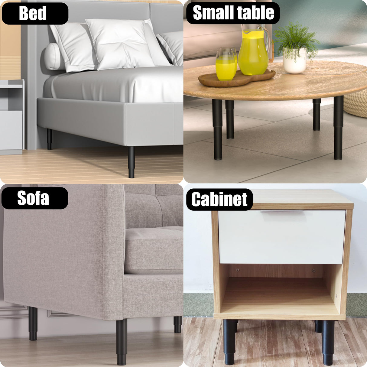 Metal Adjustable Furniture Legs 5.12-9.45 inch, Wlrrcwdttc Sofa Legs Cabinet Legs Adjustable Height Replacement Support Legs for Bed/Couch/Dresser/Chair/Coffee Table, Legs for Furniture Set of 4-Black Wlrrcwdttc