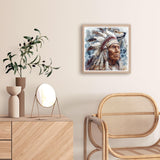 American Native Indian Old Cheif Man 5D Diamond Art Painting by Number Kits for Adults DIY Paint with Full Drill Round Diamond Gems Painting Art Craft for Home Wall Decor 13.8x13.8in(1) WoodArtSupply