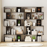 Tangkula 5-Tier Geometric Bookshelf, 62”H Bookcase with Open Shelves & Closed-Back Cubes, S-Shaped Decorative Display Rack Storage Organizer for Living Room Bedroom Home Office (2, Gray Oak) Tangkula