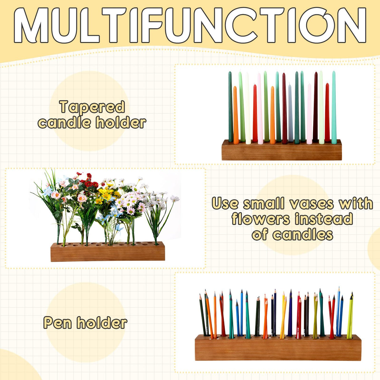 Mumufy Wood Taper Candle Holders for Table Centerpiece Giant Wooden Birthday Party Candlestick Farmhouse Candle Holders Decorations for Wedding Anniversary Desktop, 18in (Dark Brown) Mumufy