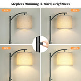 Dimmable Floor Lamp, Arc Floor Lamps for Living Room, Stepless Dimming Modern Standing Lamp with Linen Shade, Tall Lamp for Bedroom Office Dining Room- Black ROTTOGOON