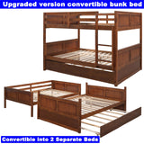 DOONREXS New Upgrade Thicken Solid Wood Bunk Bed Full Over Full with Trundle, Full Size Bunk Beds Frame with Ladder and Safety Guard Rail, Convertible to 2 Beds, Easy Assembly (Walnut) WoodArtSupply