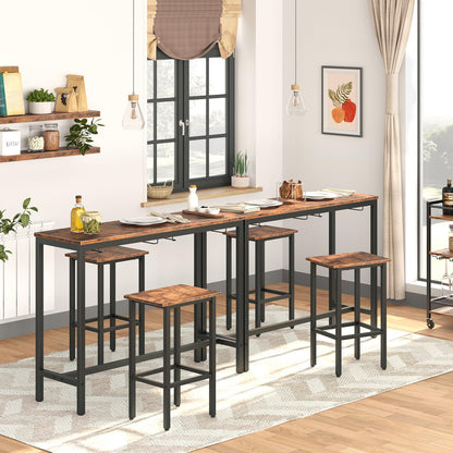 HOOBRO Rustic Brown Bar Table Set with Stools - Space-Saving Pub Dining Solution