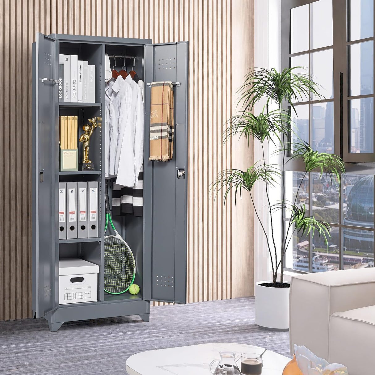 IRONFFICE Storage Cabinet with Lock,Metal Cabinets with Doors and Shelves,Functional Garage Storage Cabinet for Garage Home Office,Gray IRONFFICE