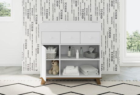 Storkcraft Modern Nursery Changing Table Dresser Combo (White & Vintage Driftwood) – GREENGUARD Gold Certified, Dresser for Nursery, Changing Table with Drawers, Removable Changing Table Topper Storkcraft