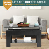 PayLessHere Coffee Table Lift Top Coffee Tables with Hidden Compartment and Storage Shelf Wooden Lift Tabletop Dining Table for Living Room Home (Black, 39" D x 28" W x 24" H) PayLessHere