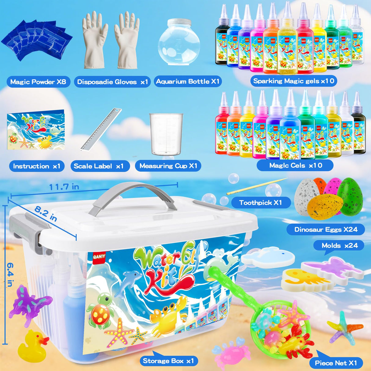 QANIY Magic Water Elf Toy Kit with 20 Magic Gels and 24 Shape MoldsMagic Water Elf, Aqua Fairy, Magic Water Gel Kit, DIY Squishy Maker Kit, Magic Water Art Kit Favors, Kids Crafts Ages 4-8 QANIY