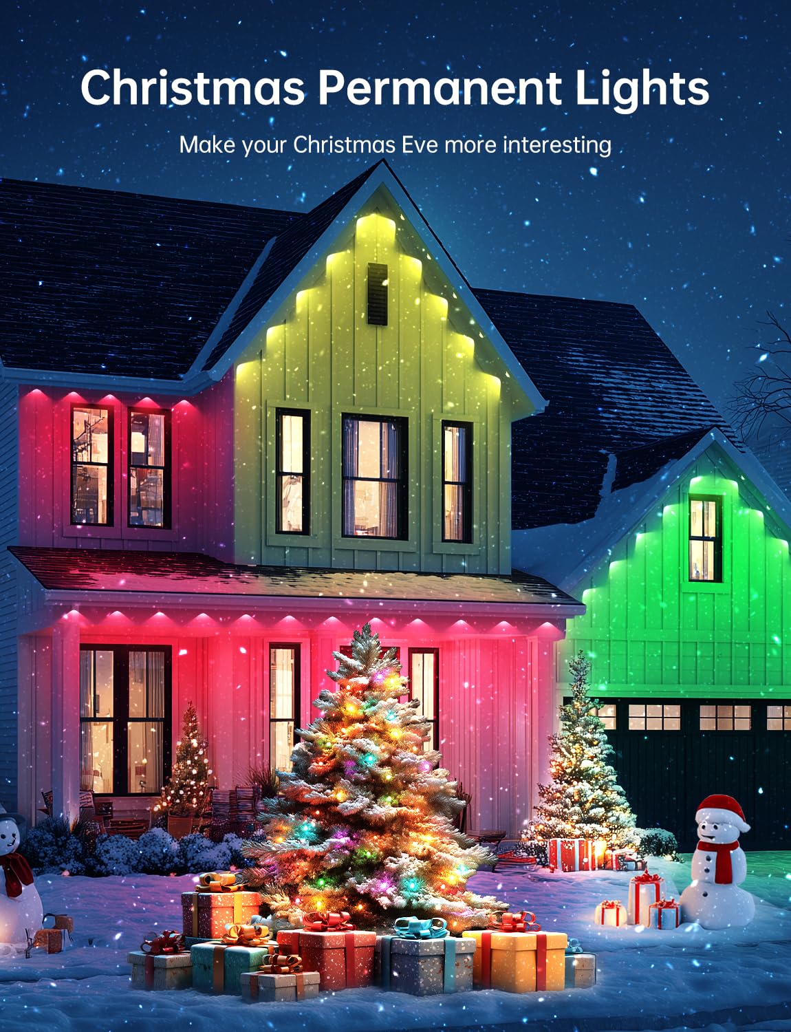 lemonlovely Permanent Outdoor Lights Pro, 100ft with 50 IC+RGBCW LED Smart Eaves Lights, Dual Lens, IP67 Waterproof Halloween Christmas Lighting for Daily and Holiday Decorations, DIY Scene Mode lemonlovely