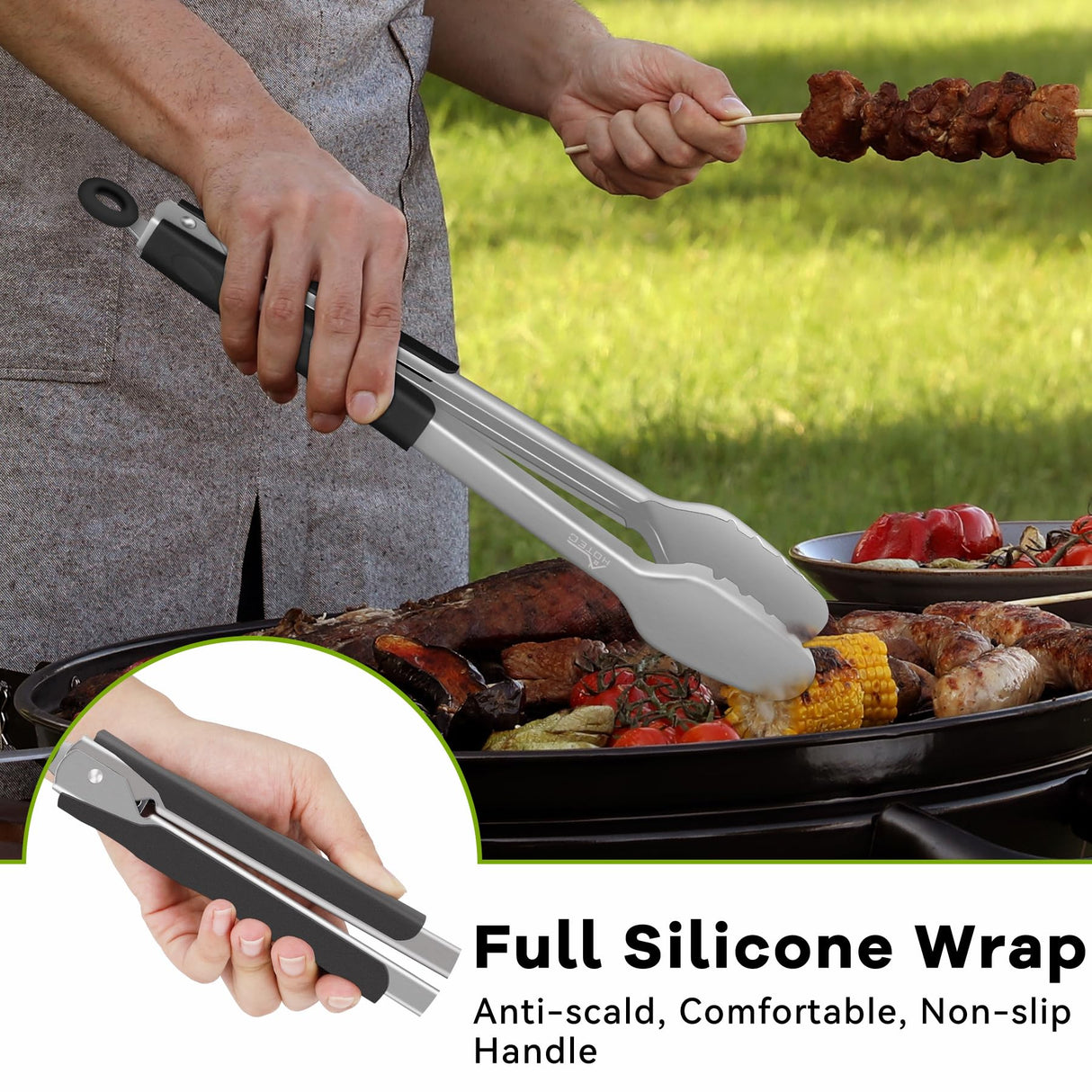 Hotec Stainless Steel Kitchen Tongs Grill Tongs Set of 2-9" and 12", Barbecue Tongs Locking Metal BBQ Kitchen Food Tongs for Cooking Non-Slip Grip HOTEC