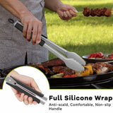 Hotec Stainless Steel Kitchen Tongs Grill Tongs Set of 2-9" and 12", Barbecue Tongs Locking Metal BBQ Kitchen Food Tongs for Cooking Non-Slip Grip HOTEC