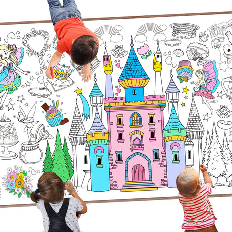 Leezead Princess Party Giant Coloring Poster, 72 x 30 Inches Large Princess Themed Coloring Poster&Table Cover Princess Activity Drawing Paper Tablecloth for Home Classroom Party Supplies Decorations Leezead
