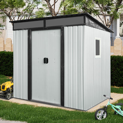 HiHomely 6ft 5ft Outdoor Metal Storage Shed with Window & Transparent Plate – Durable, Weather-Shed for Tools, Lawn Equipment & More (White + Black) (White and Black)