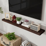 Axeman Floating Shelves, 2 Pack 8 Inch Deep Rustic Solid Wood Wall Shelves for Storage, Wall Mounted Display Shelving with Invisible Heavy-Duty Metal Bracket, 24" W x 8" D x 1.6" H, Rustic Brown Axeman