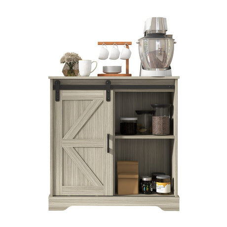 Panana Sliding Barn Door Buffet Sideboard Storage Cabinet Coffee Bar Kitchen Farmhouse Style (Oak) Panana