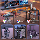 Bestier Gaming Desk with Power Outlet, 71.5 inch LED Computer Desk with Monitor Stand, L Shaped Large Desk with Metal Shelf, Cup Holder & Headset Hooks, Corner Desk for Bedroom 3D Carbon Fiber Bestier