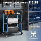 WORKPRO 3-Tier Collapsible Service Cart, 210 LBS Foldable Utility Service Cart with Wheels, Portable Tool Cart for Garage, Warehouse, Home, Restaurant, Office (No Assembly Required) WORKPRO