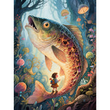 Big Fish 5D Diamond Painting Kit for Adults，The Giant Fish in The Enchanted Forest Full Drill DIY Round Gem Art Diamond Art Kits Painting Crafts Ideal for Beginners and Home Wall Decor 12X16inch PUSHPIN PAINTING